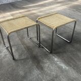 Pair of vintage 1970s wicker/chrome stools