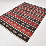 Turkish Red & Black Striped Vintage Kilim Rug, 168x228Cm