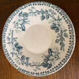 Cup and saucer old Iron earth stamped H.B.C.M Guadeloupe decoration flowers blue-green