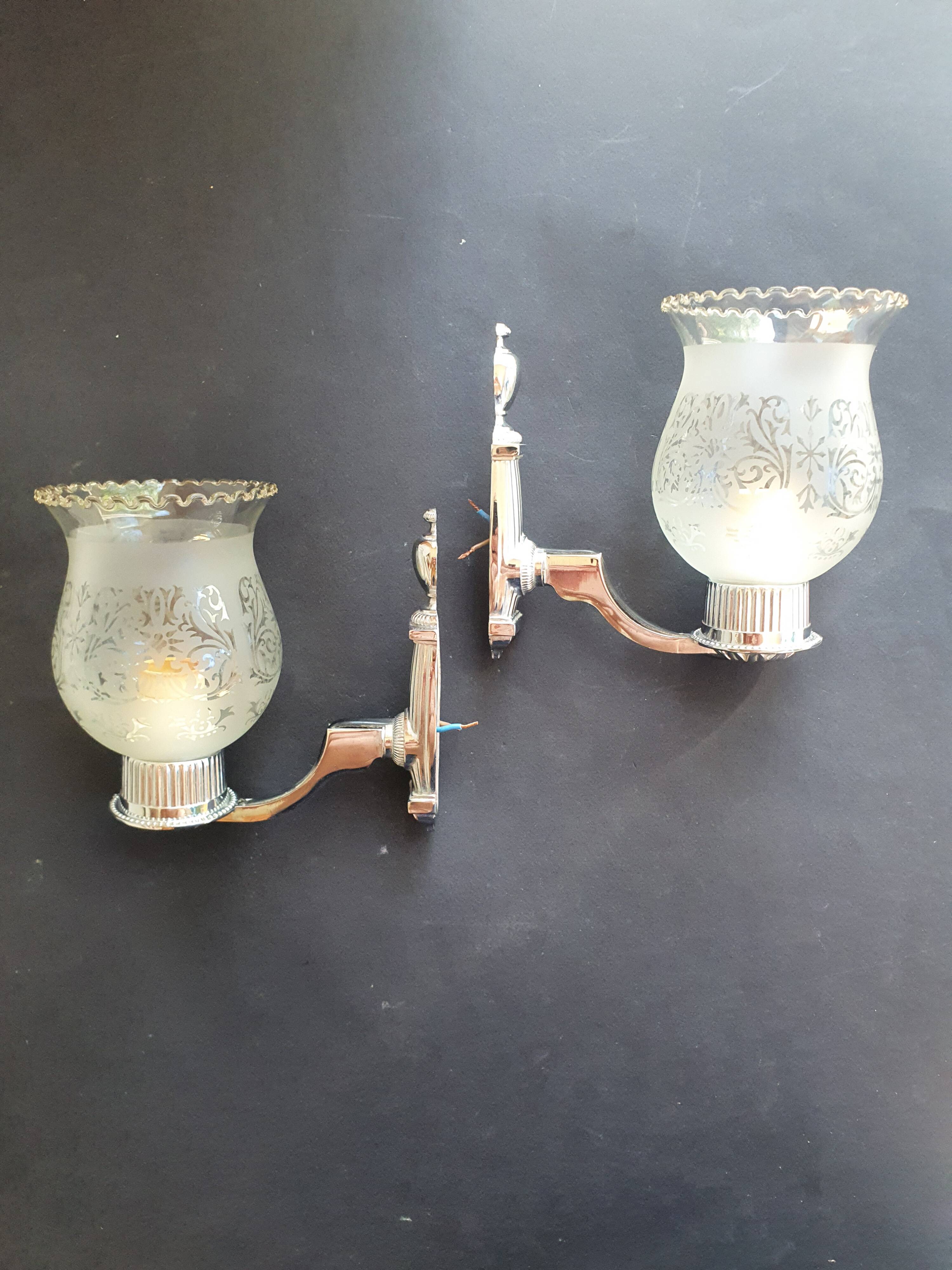 Pair of chrome wall sconces vintage bathroom