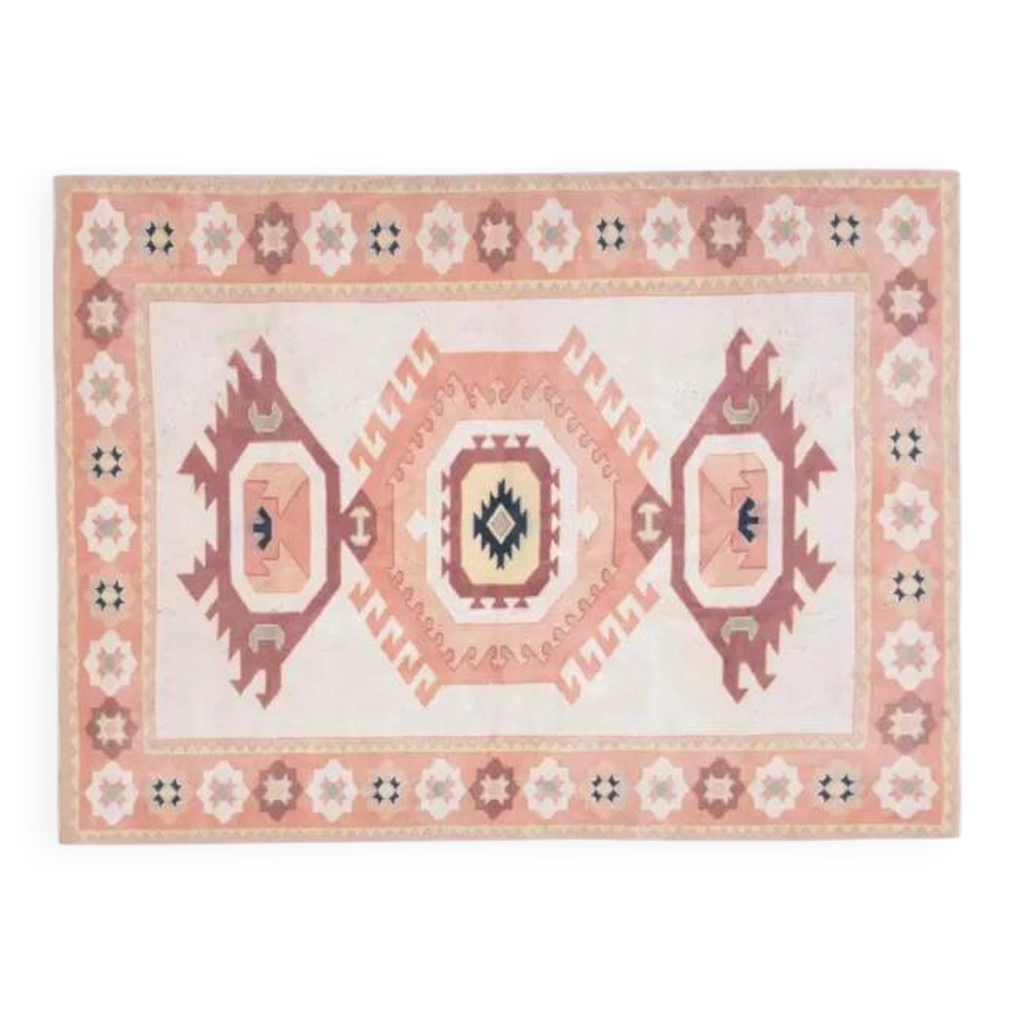 1970s Turkish Oushak Handmade Wool Cotton Pink Area Rug 183x244