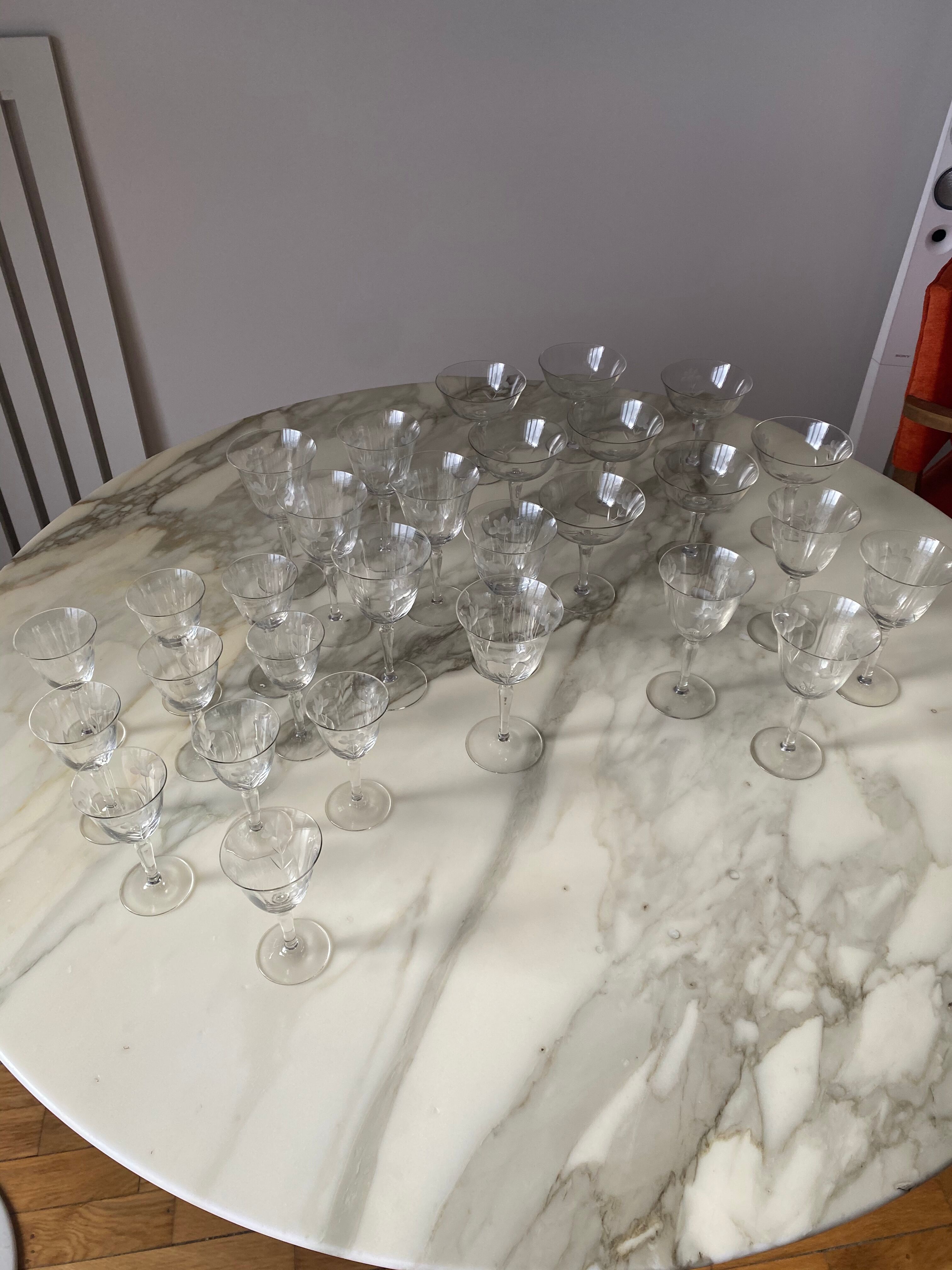 Engraved crystal glass service