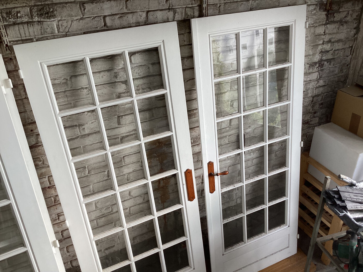 Double old wooden glass door