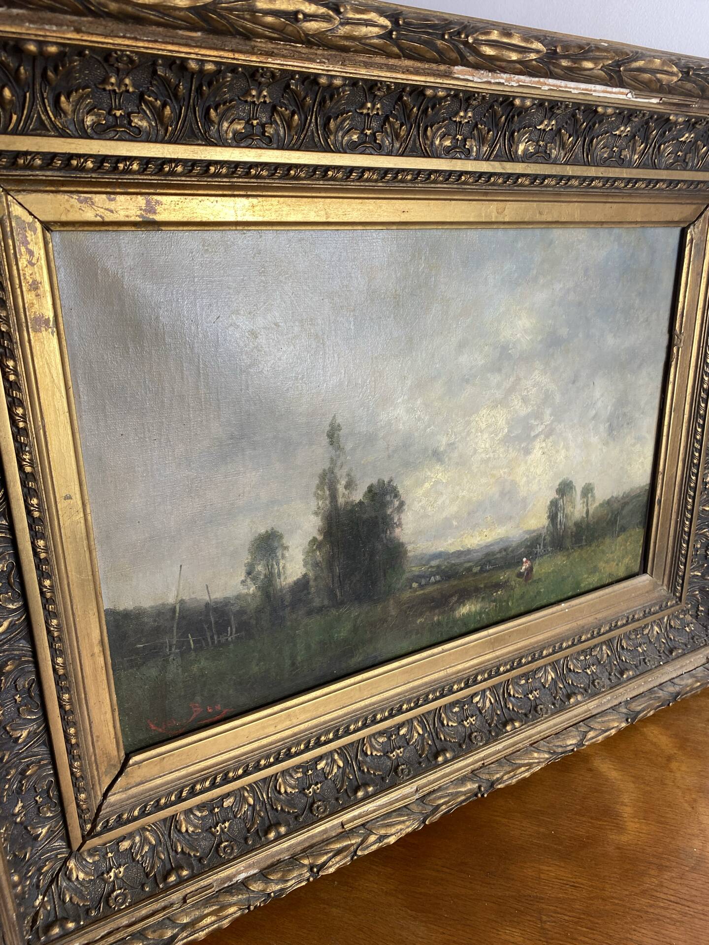 Oil on canvas, landscape by Karl Ben, 19th century.
