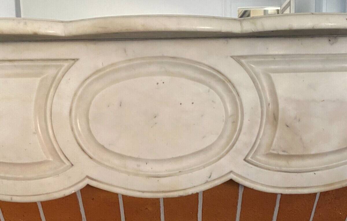 Louis XV style fireplace Model Pompadour White Carrara marble 20th century