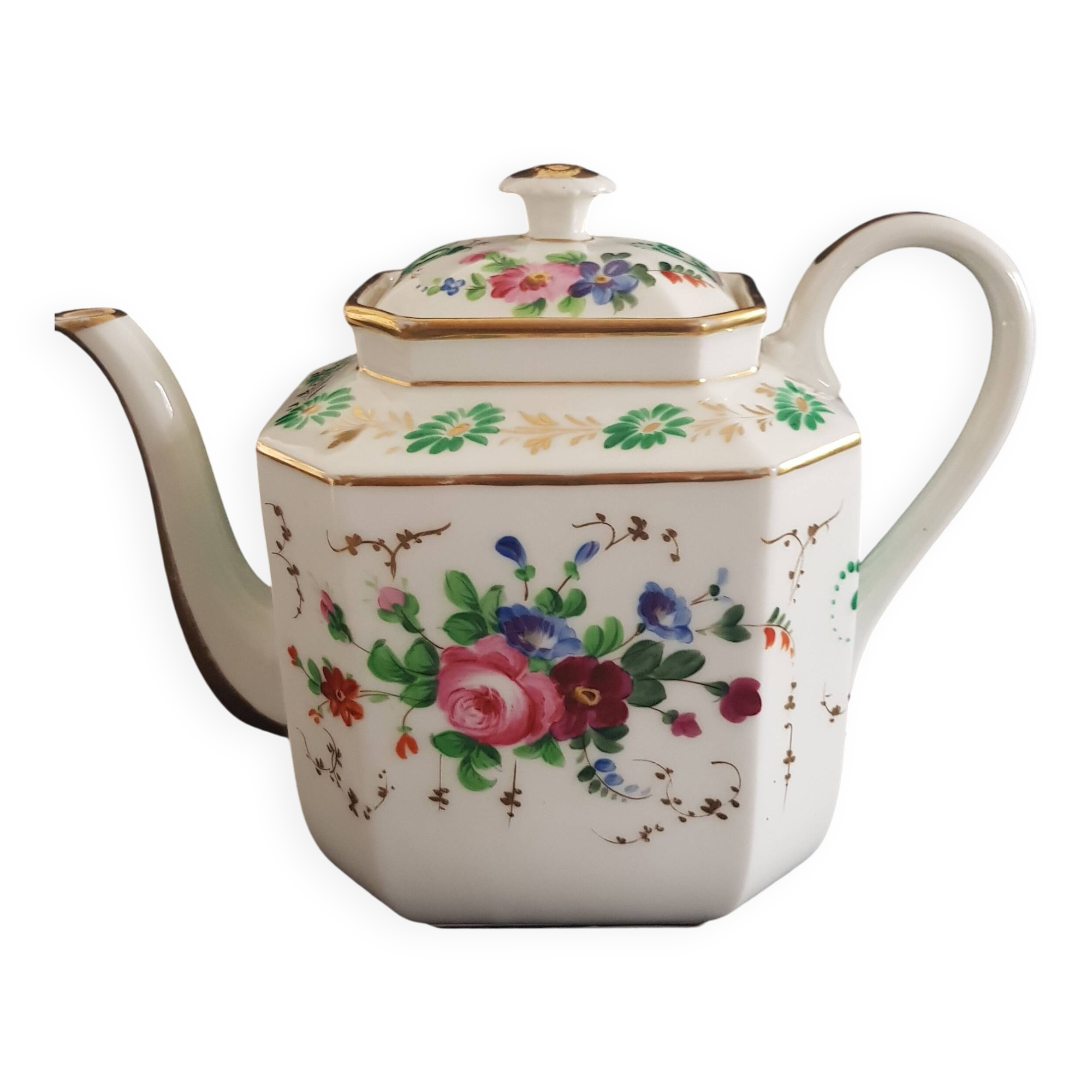Large octagonal teapot porcelain from Paris "Old Paris", mid-19th century.