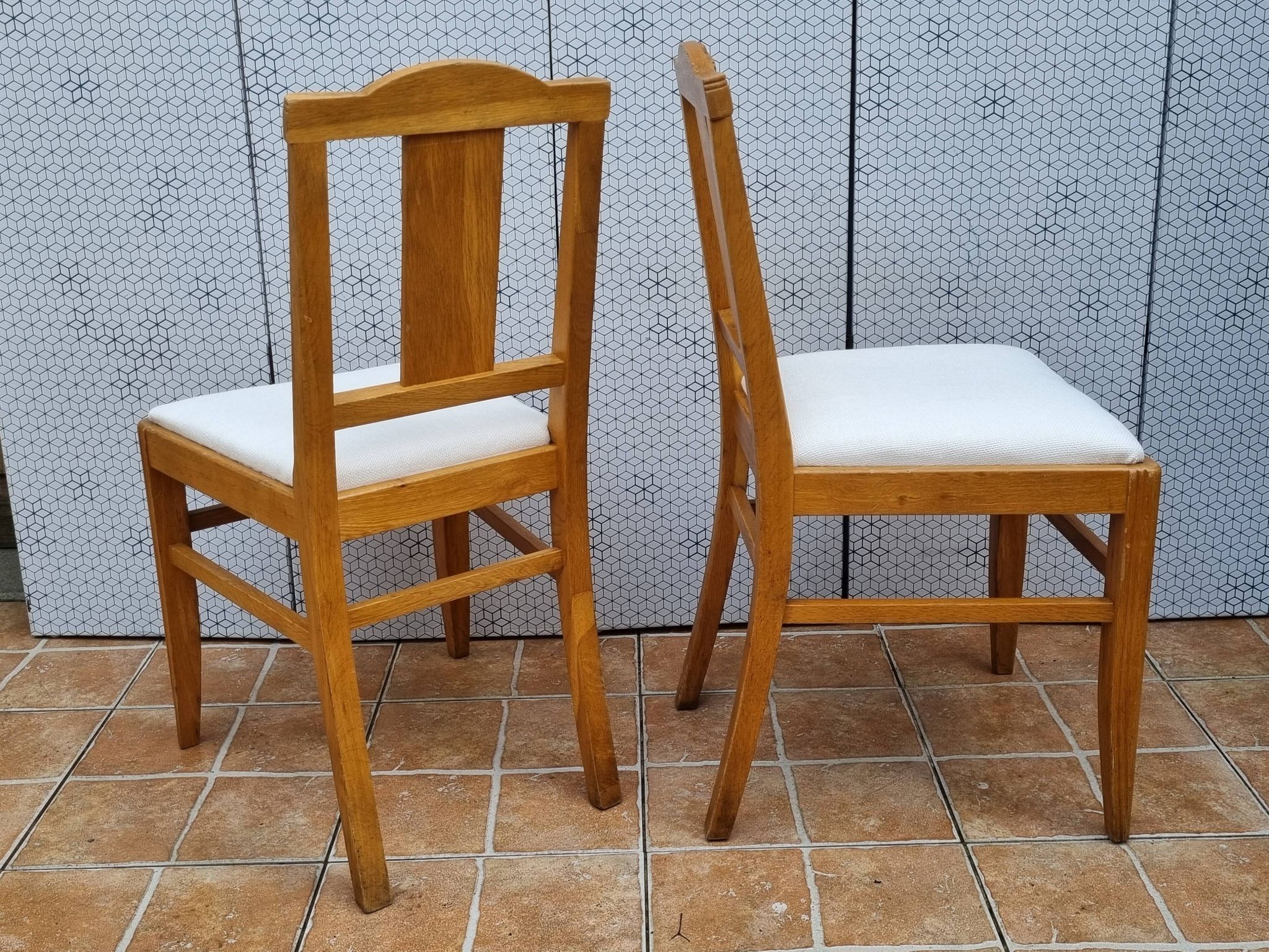 Set of 6 oak chairs, refurbished, Art Deco style, vintage, France