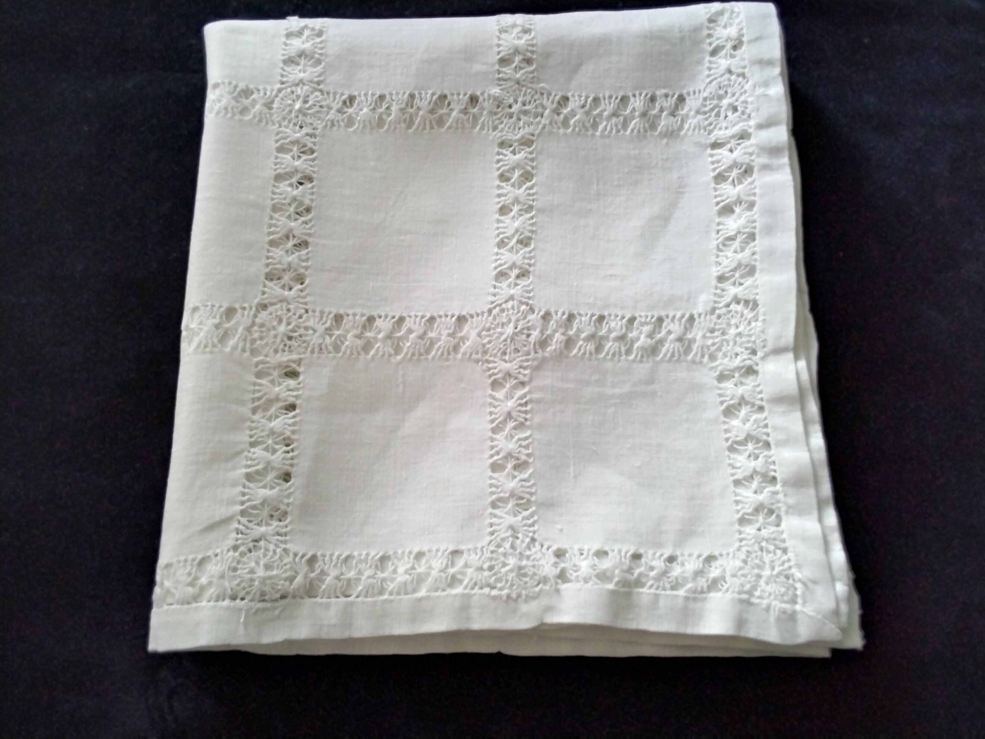 Small old linen tablecloth with days 1.09 x 1.14 m