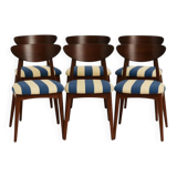 6 chaises en tissu rayé et bois de hêtre foncé