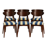6 chaises en tissu rayé et bois de hêtre foncé