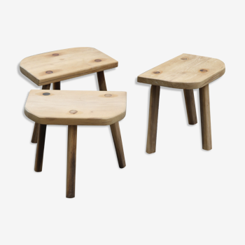 Tripod farm stools, set of 3