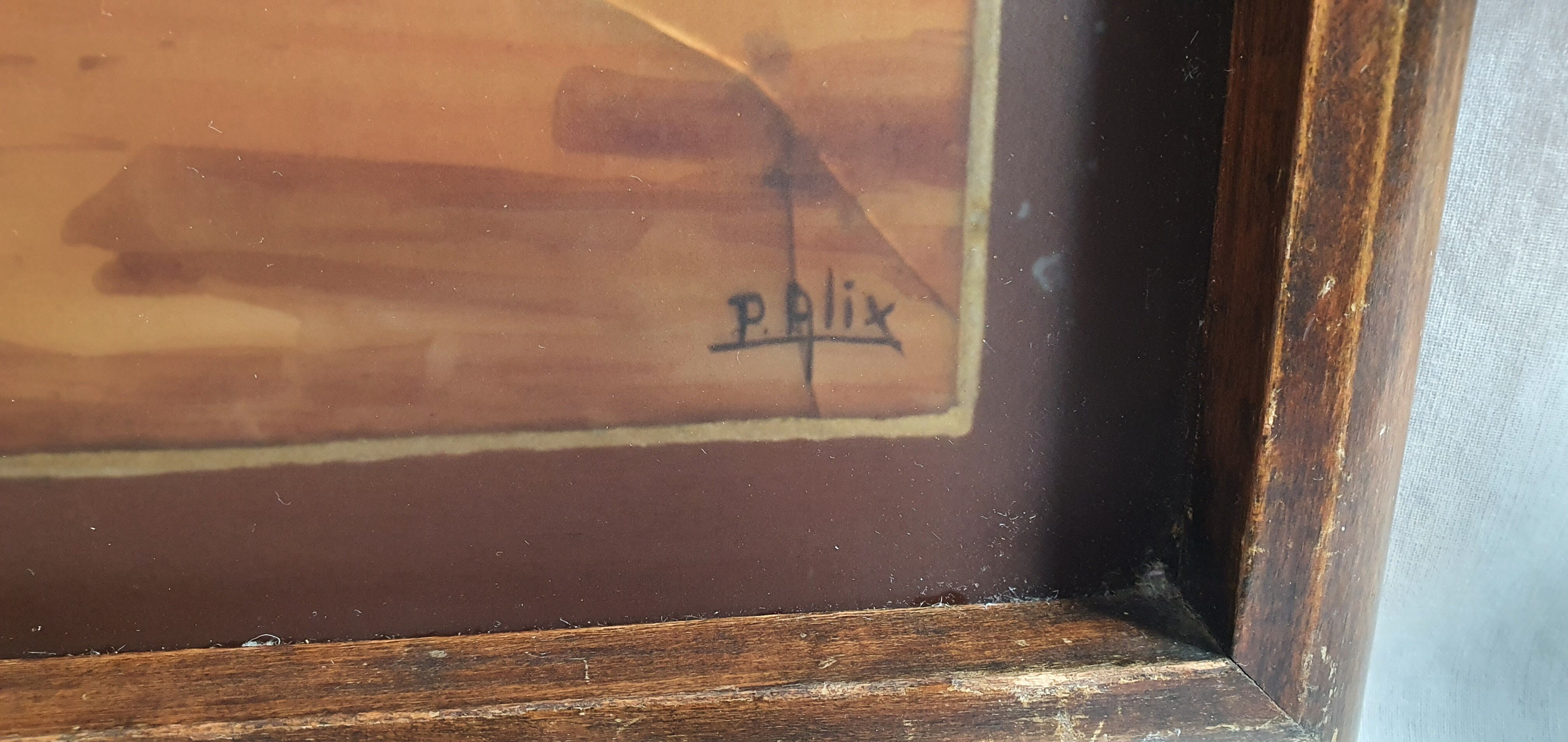 Service tray paint under glass signed P.Alix