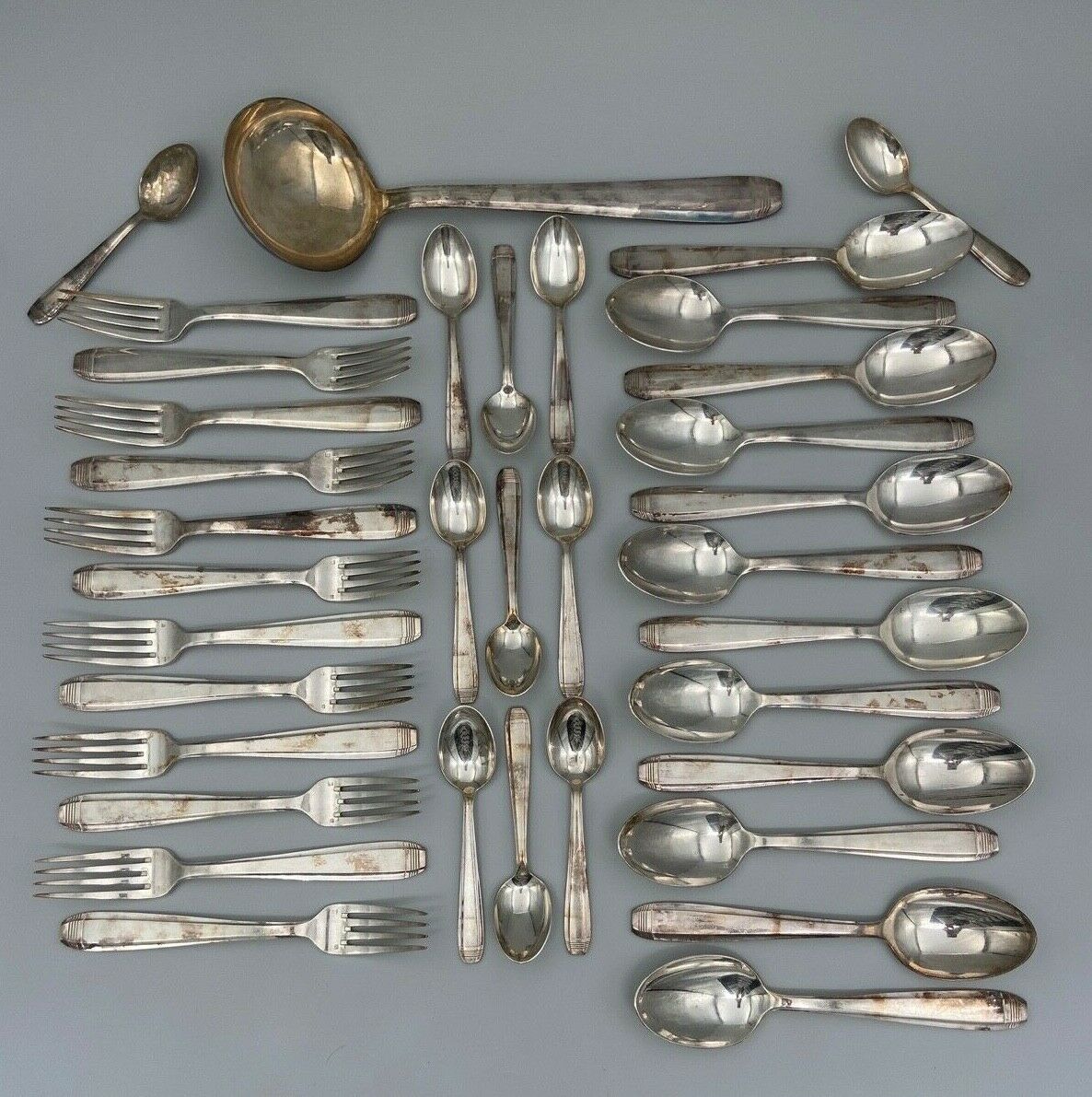 MENAGERE IN SILVER METAL DIXI 36 PIECES ART DECO LADLE SPOONFULS BOX