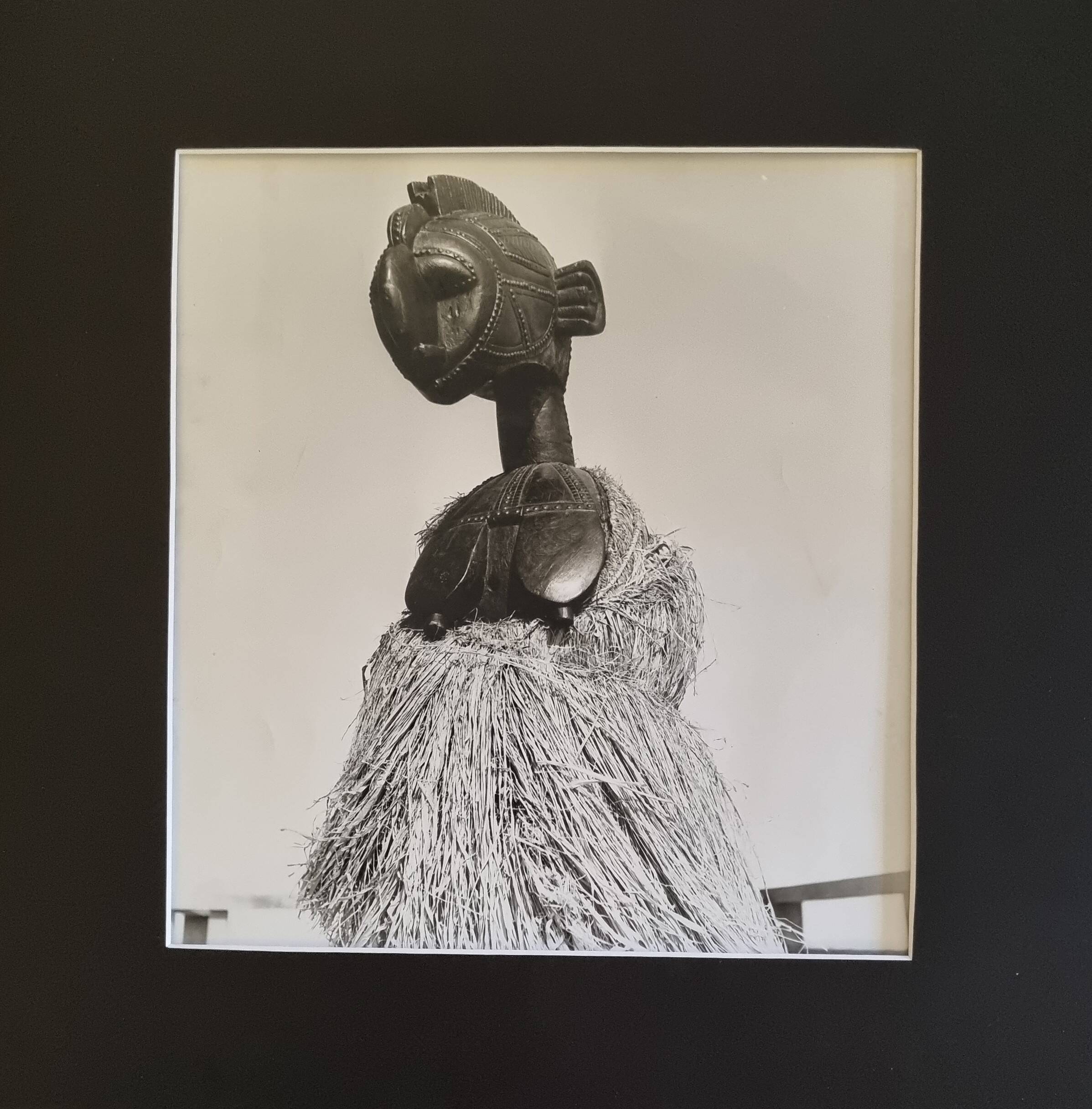 Vintage ethnographic photograph, large framed Baga mask, 44 x 44 cm.