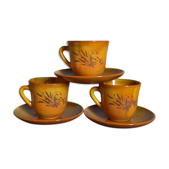 Trio de tasses arcopal en pâte de verre fauve vintages