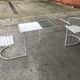Vintage70's, Emu table in metal and glass, chairs swivelling under the table