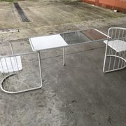 Vintage70's, Emu table in metal and glass, chairs swivelling under the table