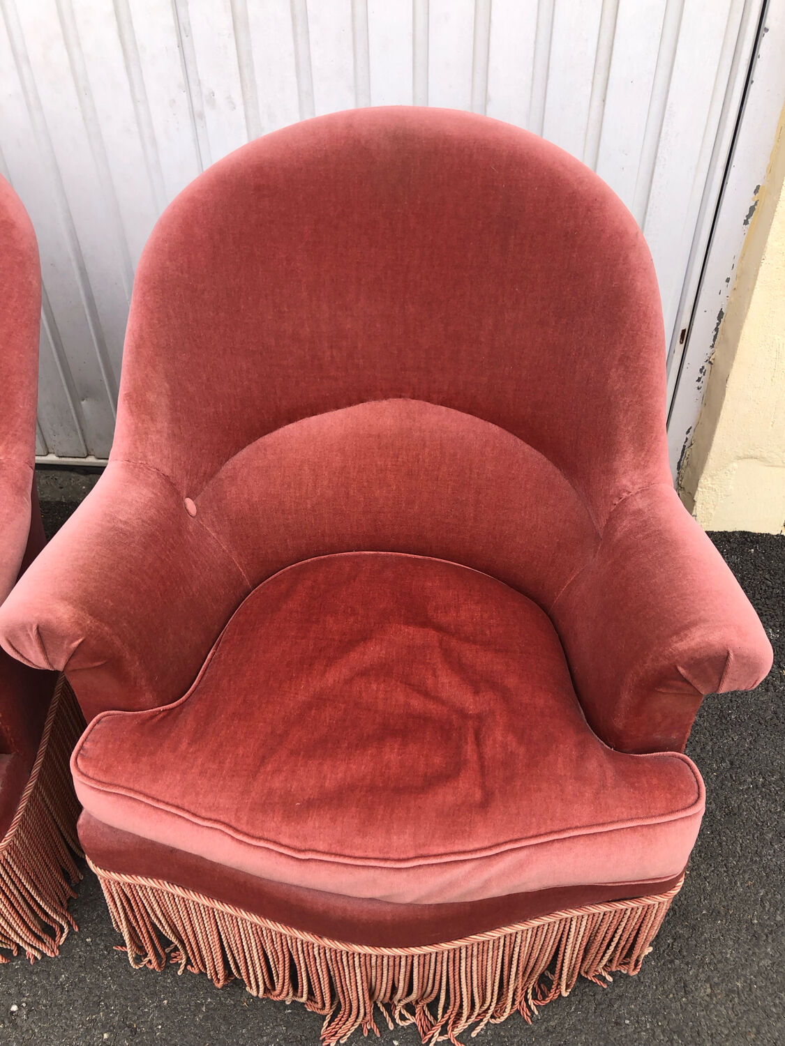 Paire de crapauds vintage en velours rose