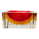 Cendrier Sommerso cubique rouge et jaune par Seguso, Murano, Italie, 1970