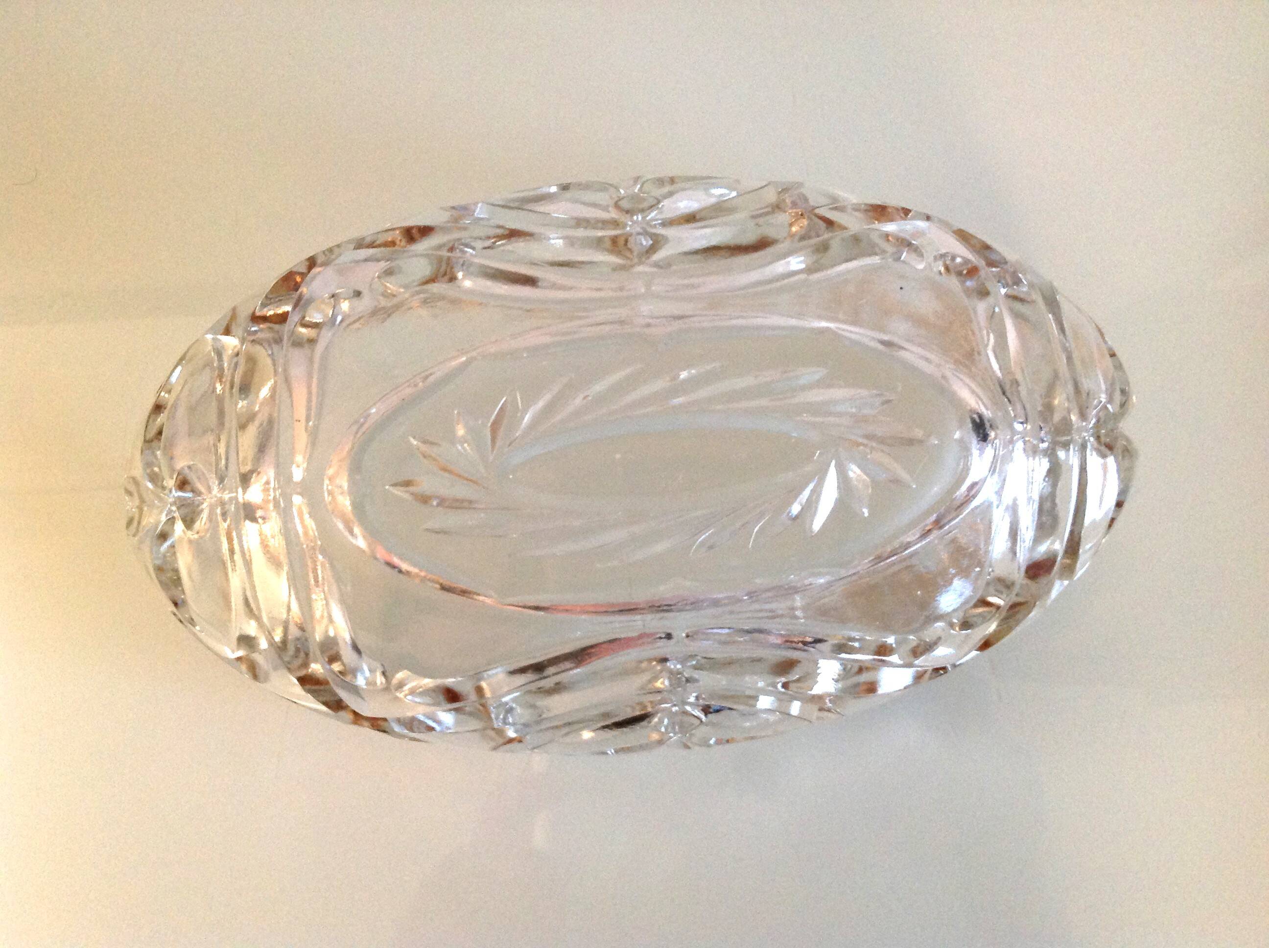 Cut crystal fruit bowl with gold rim / vintage 50s-60s