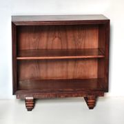 Vintage small walnut and birch root art deco bookcase, italy