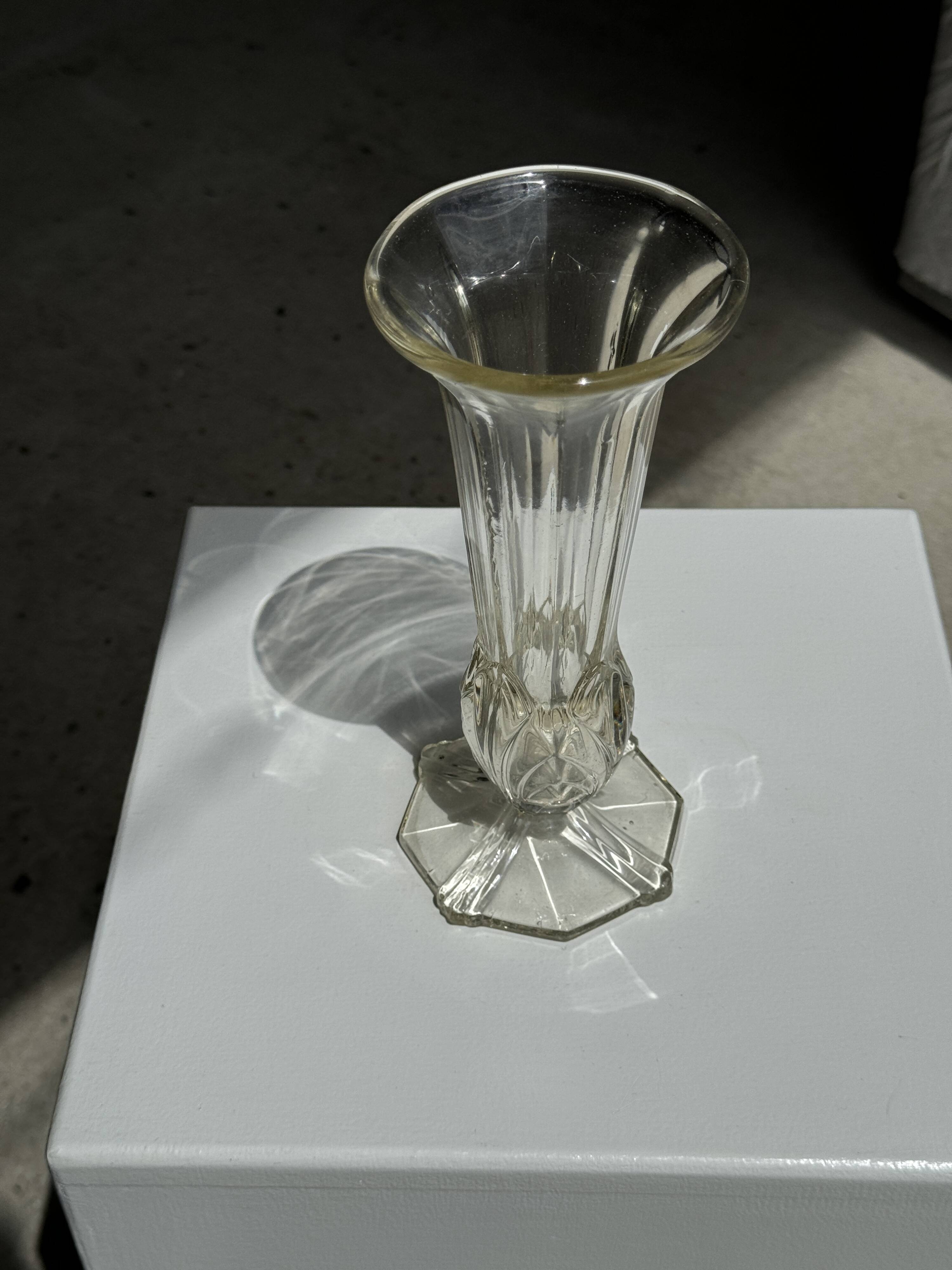 Art deco style flared neck pedestal vase in blown glass