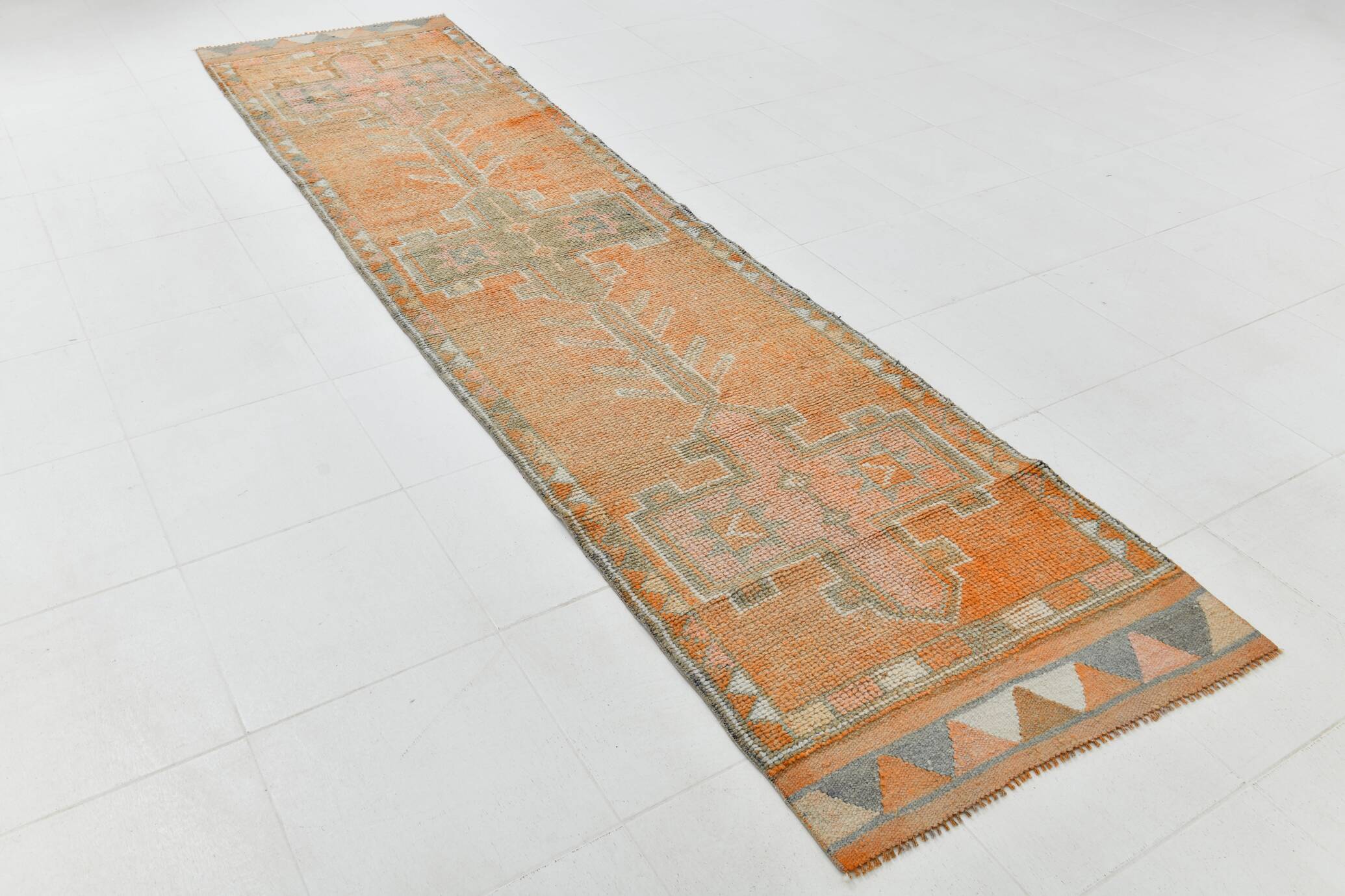 3x11 Orange & Green Oriental Vintage Runner Rug, 85x347Cm