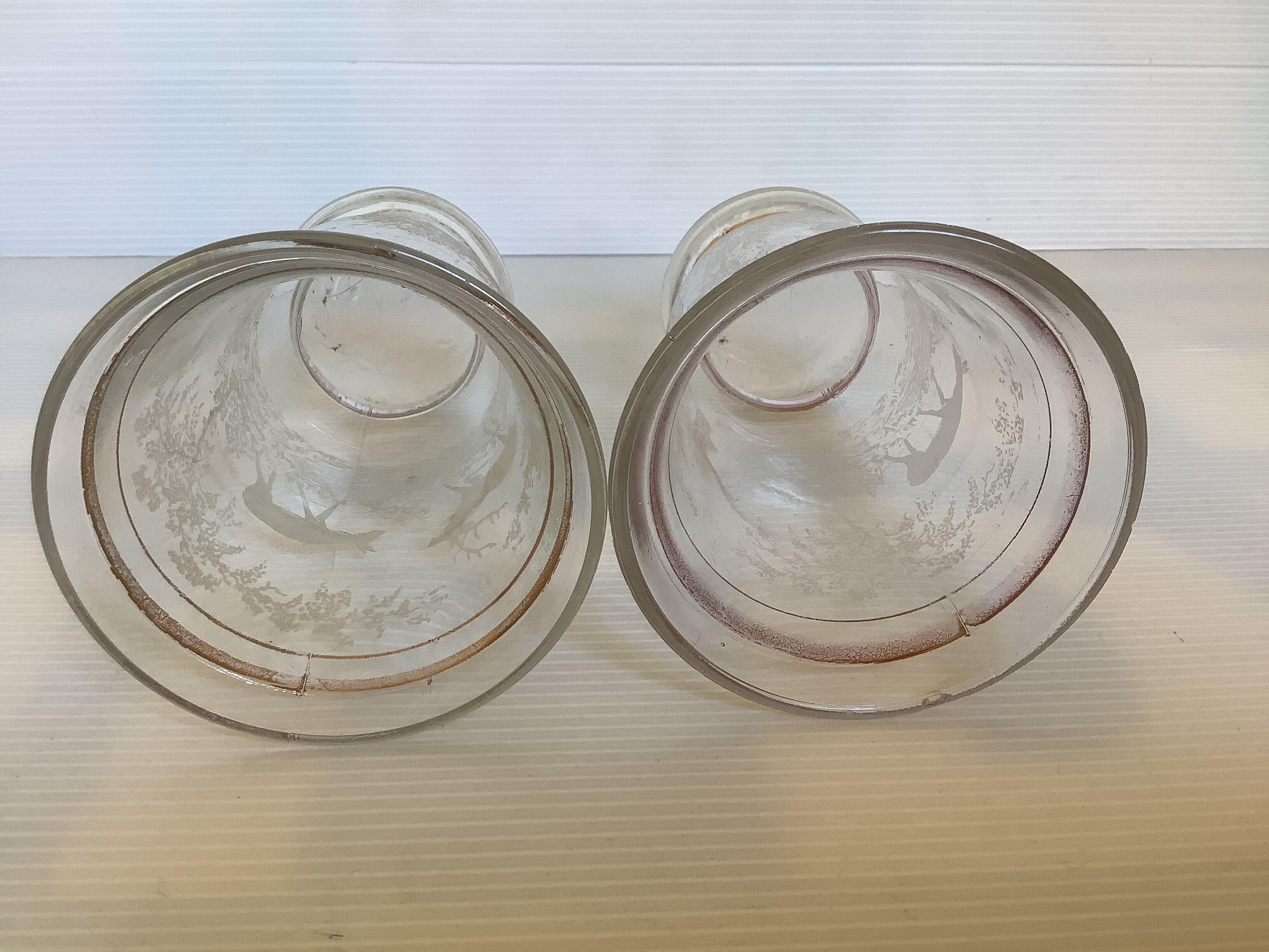 Pair of old deer vases deer molded glass