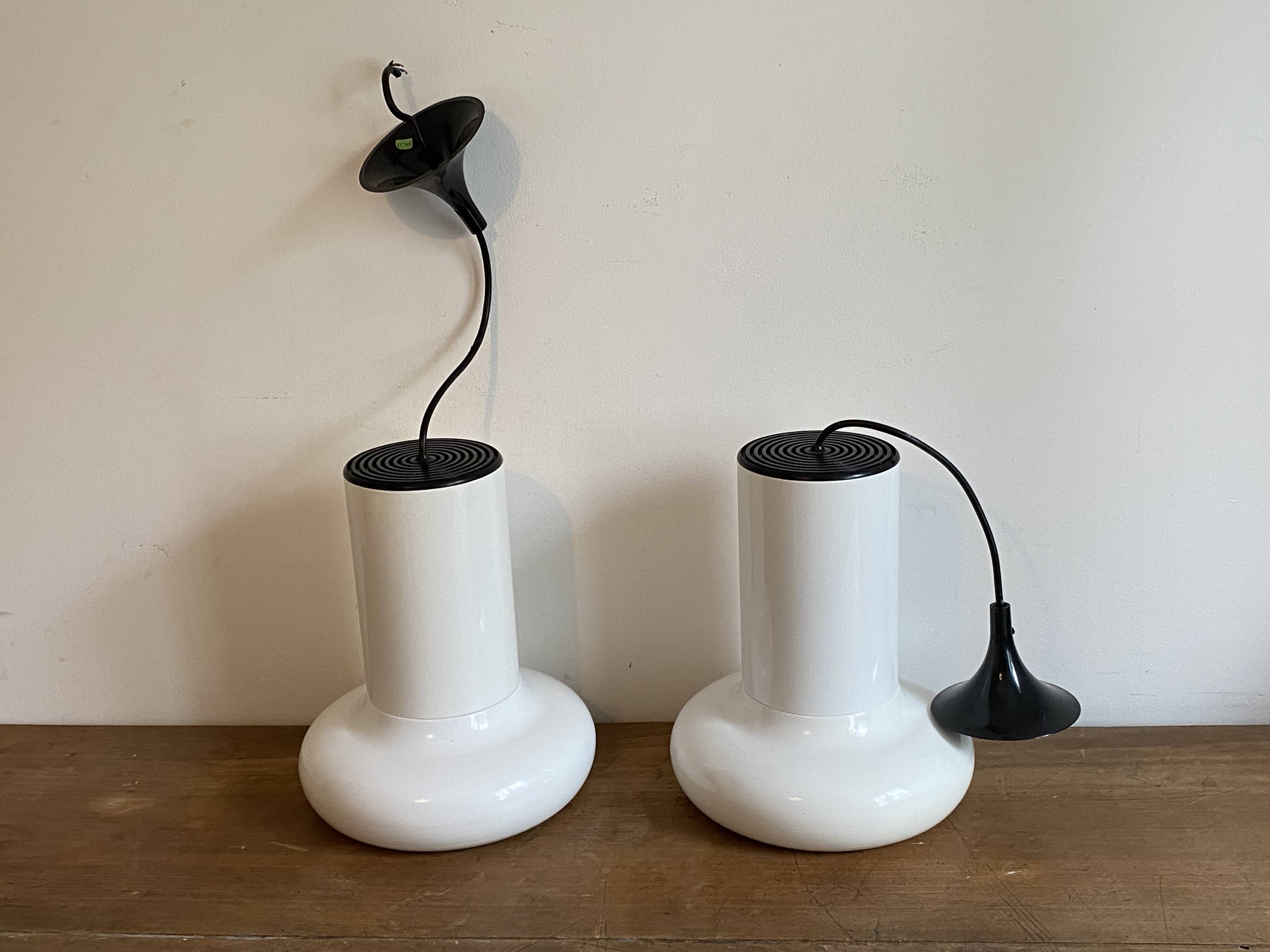 Set of 2 lita pendant lights. 1970. White