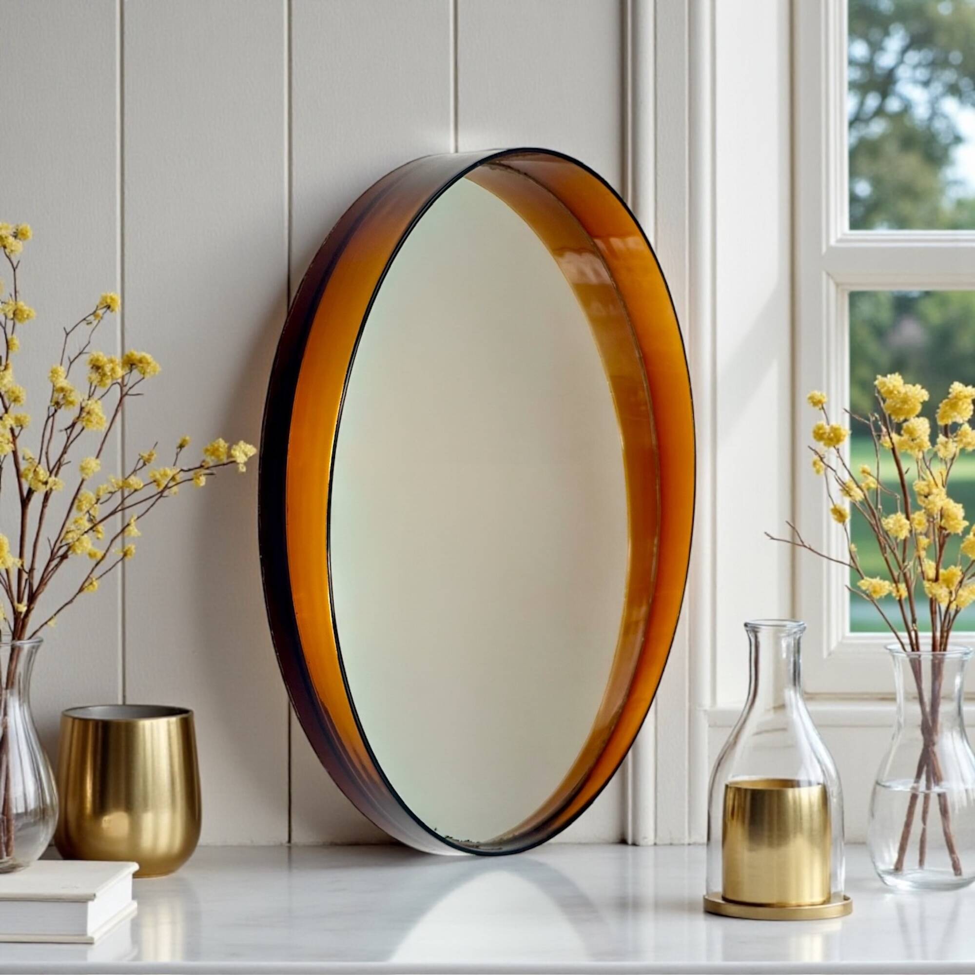 Miroir mural Space Age ambre français années 70