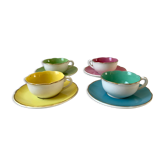 Set of 4 cups Digoin Sarreguemines pastel years 50-60