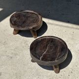 Small tripod stool low in dark brown upcycled teak