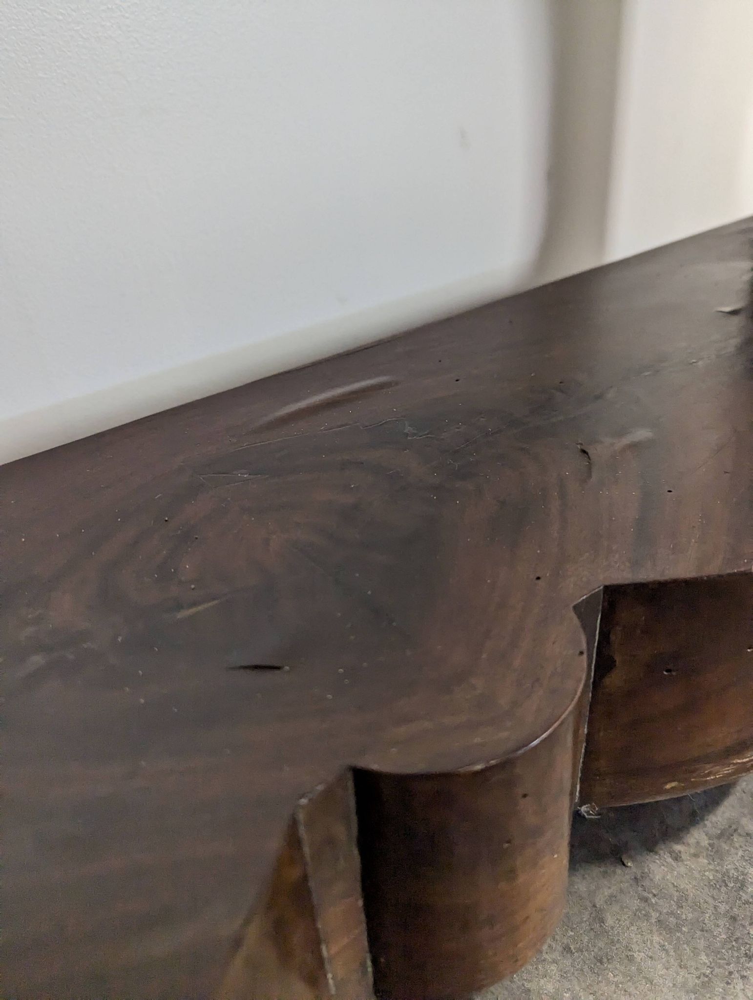 Restoration period console in flamed mahogany