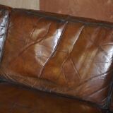 Restored leather mid-century modern low sofa