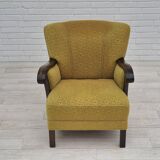 1950s, Danish vintage chair, light green cotton/wool fabric, beech wood.
