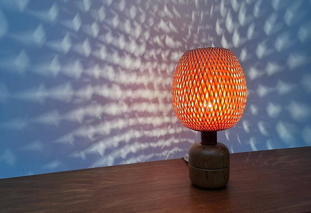 Vintage Scandinavian table lamp in bamboo and wood, 1970s.