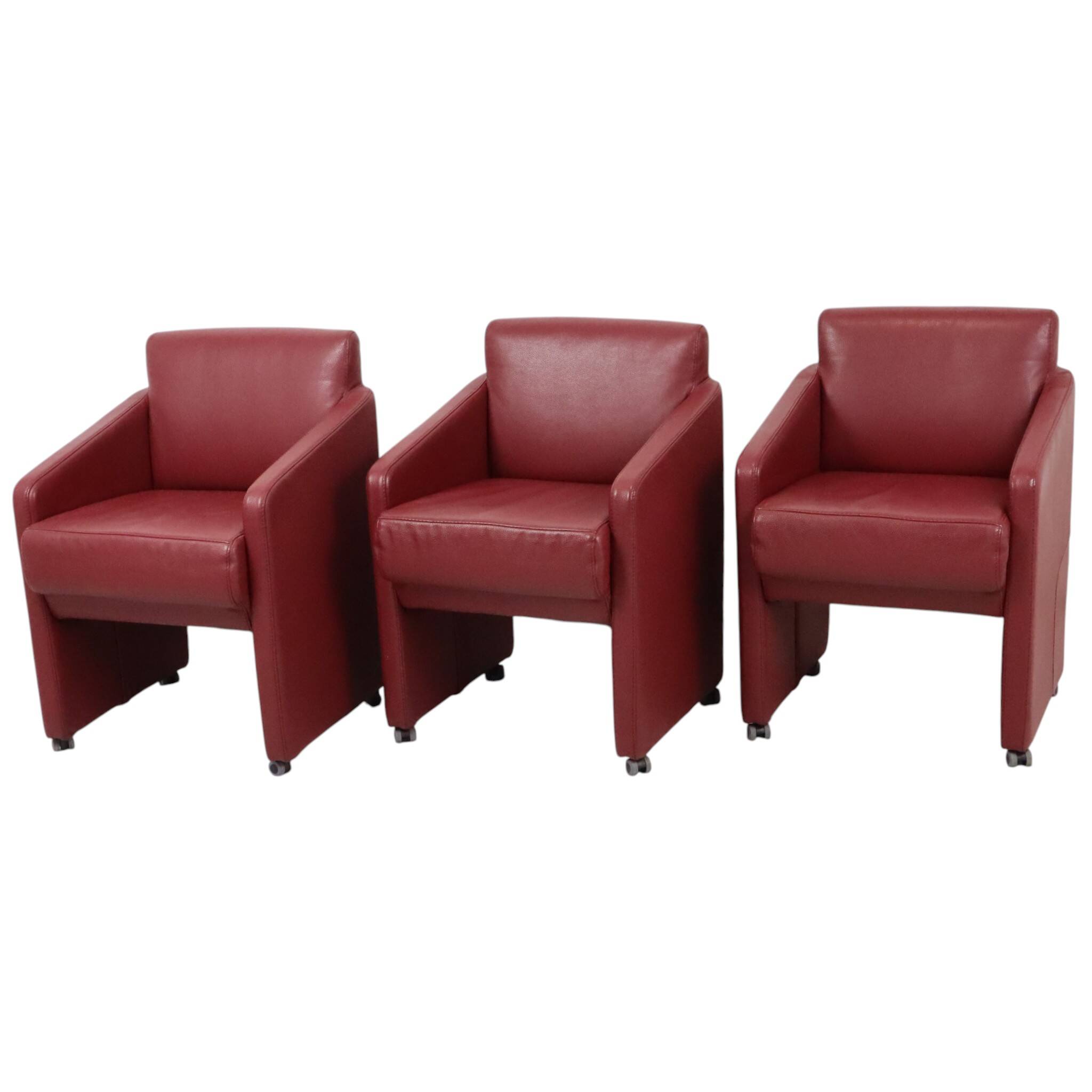 Ensemble vintage de 6 fauteuils rouges en simili cuir de haute qualité