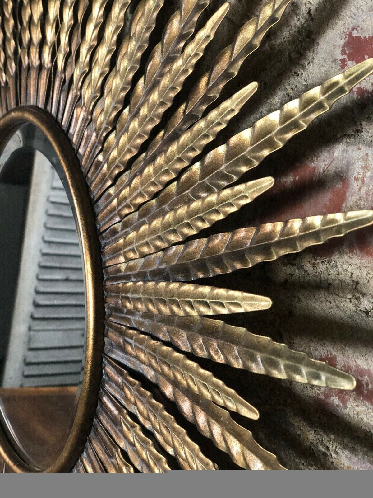 Sun mirror with golden bevelled flat mirror - 87 cm