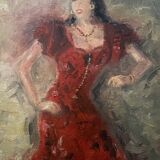 Tableau signé huile sur toile cartonnée « danseuse de Flamenco »