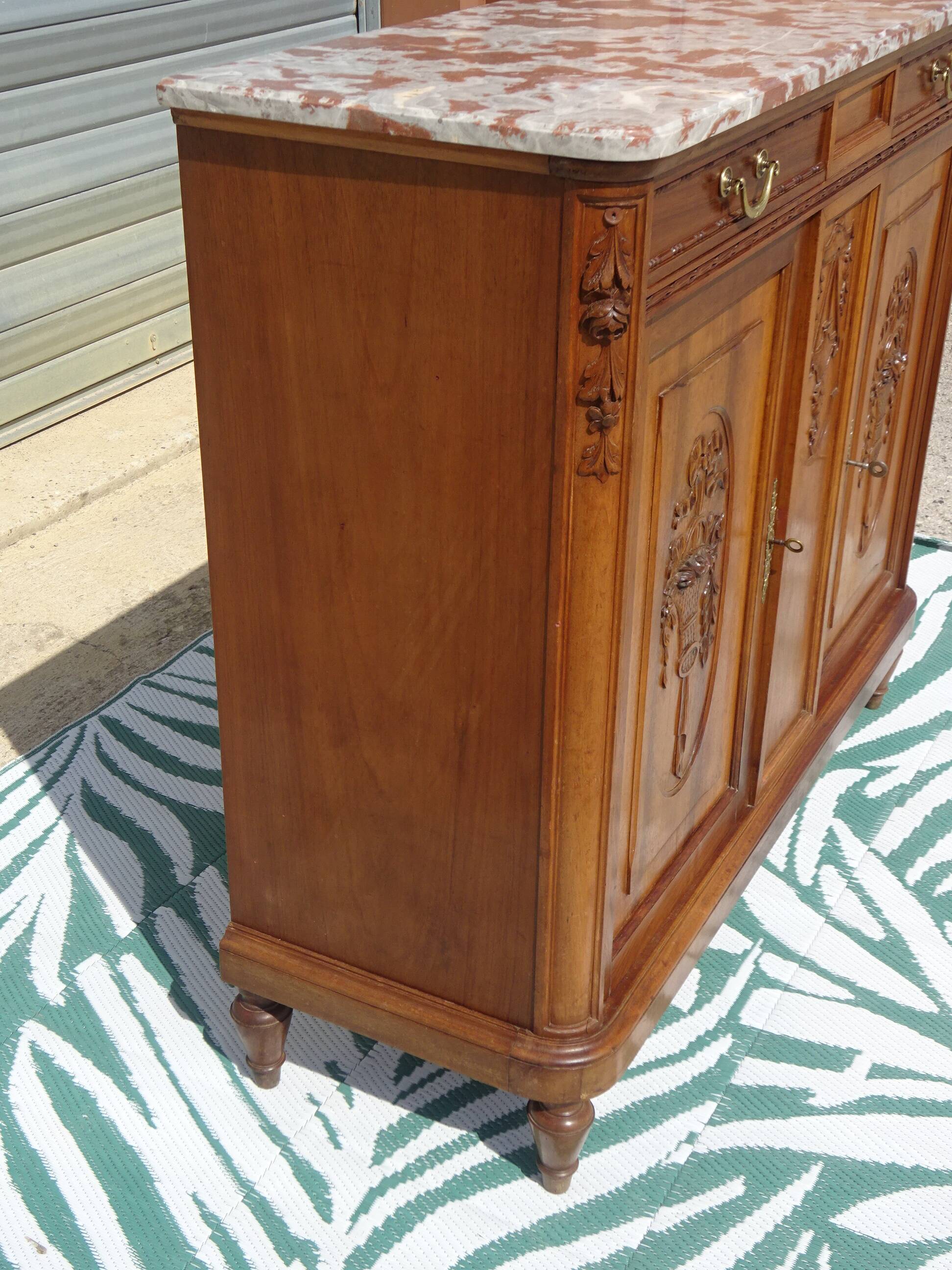 Art Deco walnut sideboard with marble top