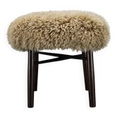 1950s wooden stool with sheepskin upholstery