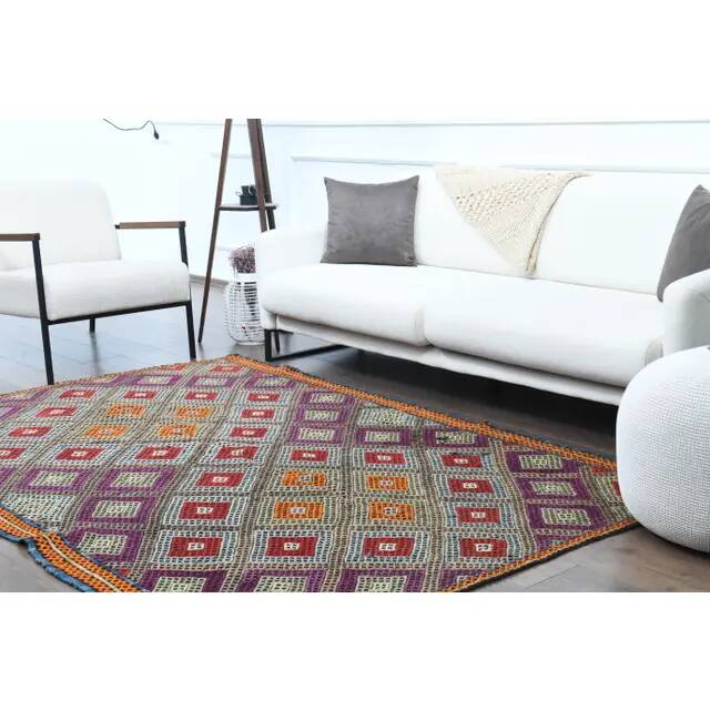Vintage Turkish Oushak Handmade Wool Cotton Purple Area Rug 165x244