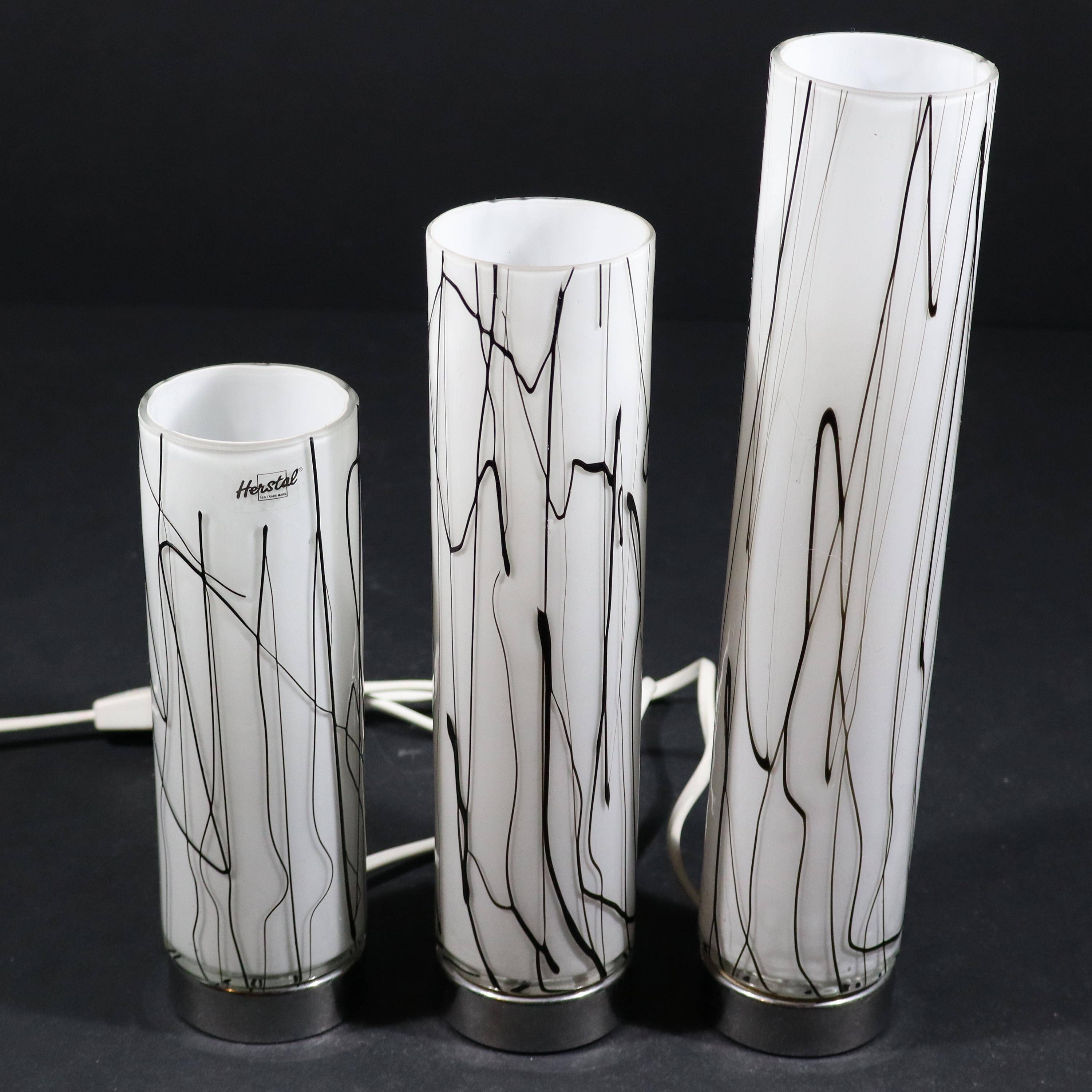 3 glass table lamps by Herstal, Denmark 1980