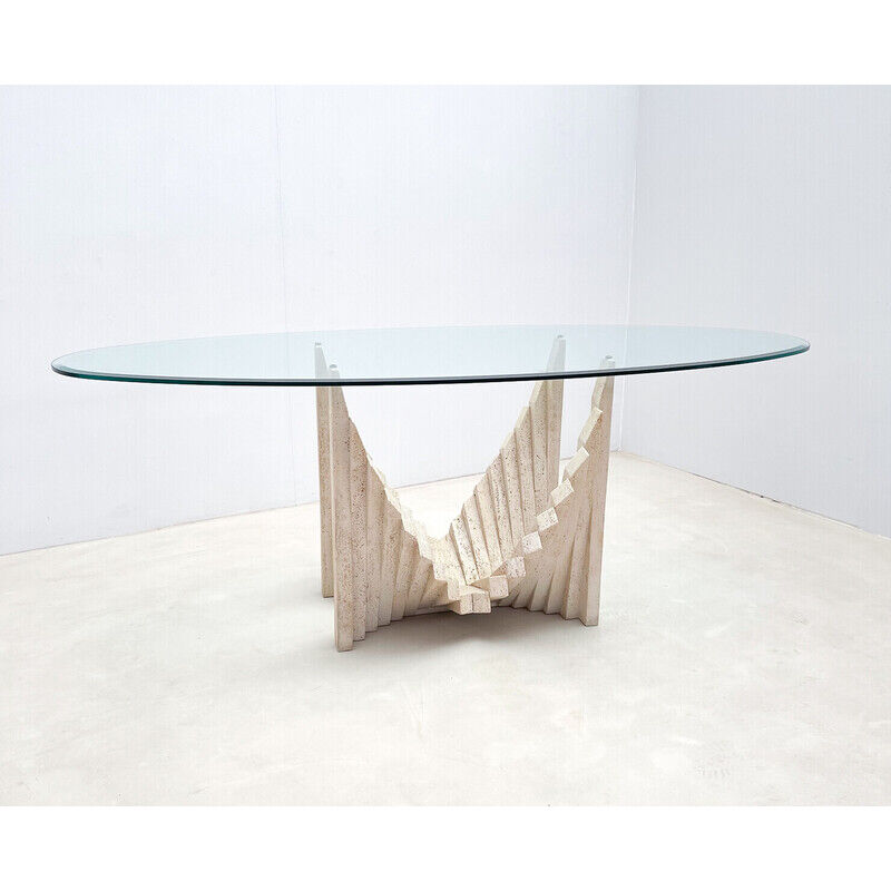 Vintage sculptural travertine table, italy 1970s