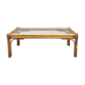 Table basse rectangulaire en rotin et en verre fumé 100x50
