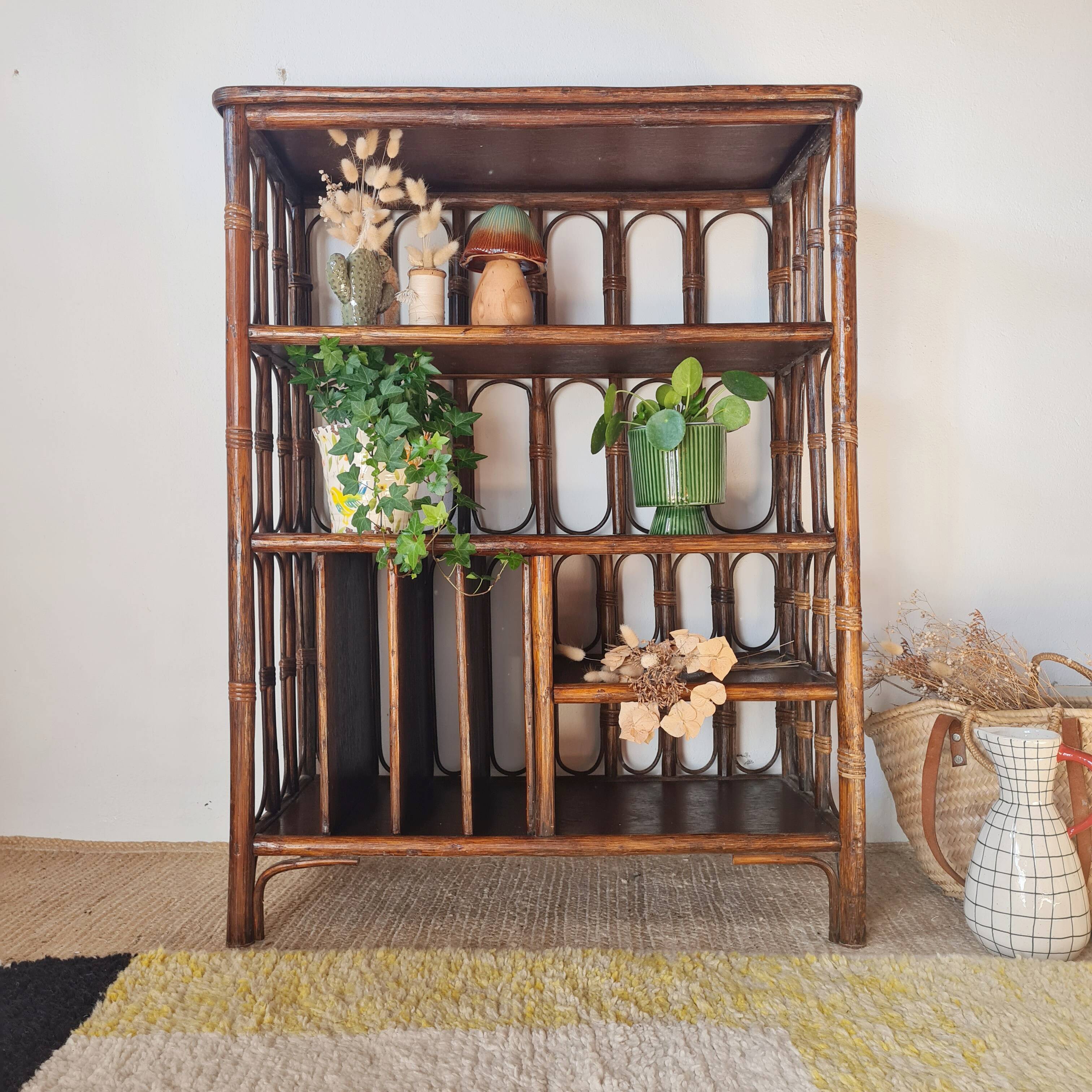 Rattan bookshelf shelf