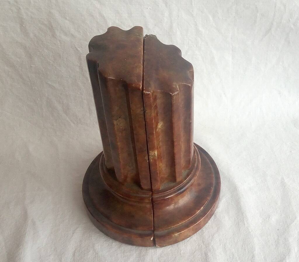 Genuine Red Alabaster Marble Italian Bookend Column Shaped Pair