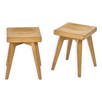 Paire de tabourets en pin massif par Christian Durupt, Méribel 1960