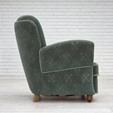 1960s, Danish armchair, light green furniture wool, oak wood legs.