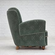 1960s, Danish armchair, light green furniture wool, oak wood legs.